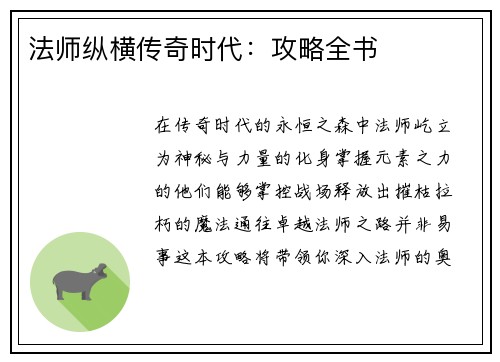 法师纵横传奇时代：攻略全书